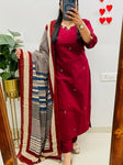 Elegant Kurta Set with Handcrafted Striped Dupatta(SWSK46)
