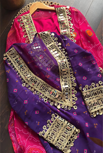Velvet Charm Embroidered Kurta Set (Purple & Pink) 💜❤️(RD39)