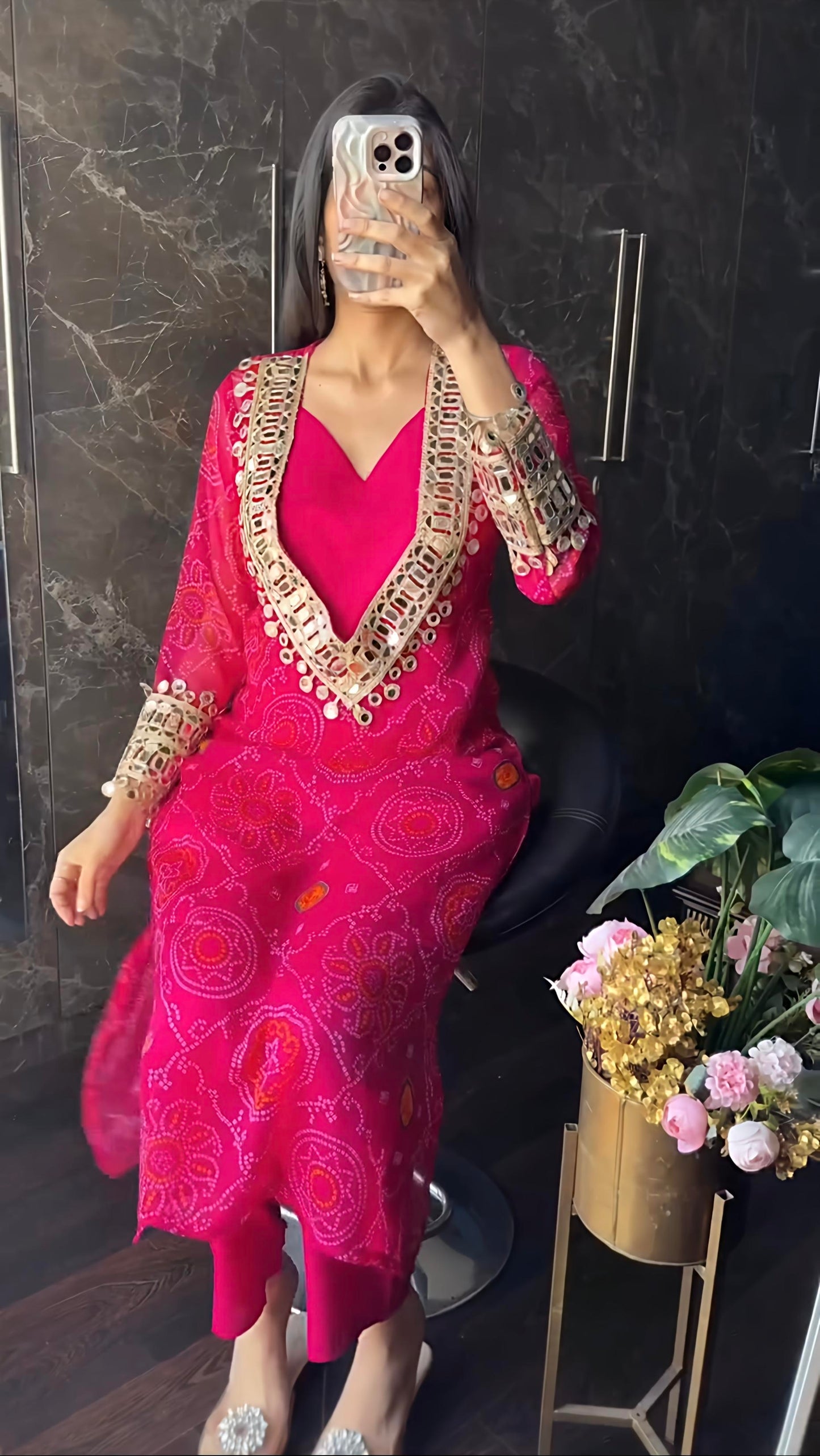 Velvet Charm Embroidered Kurta Set (Purple & Pink) 💜❤️(RD39)