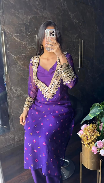 Velvet Charm Embroidered Kurta Set (Purple & Pink) 💜❤️(RD39)