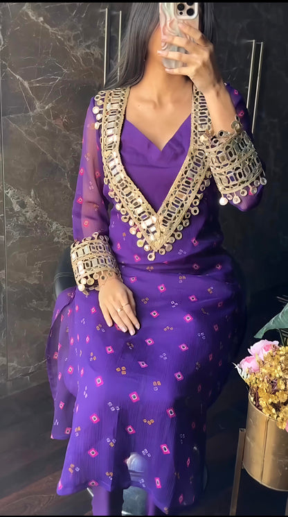 Velvet Charm Embroidered Kurta Set (Purple & Pink) 💜❤️(RD39)