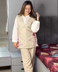 Elegant Floral Embroidered Shirt Style Co-Ord Set (RD75)