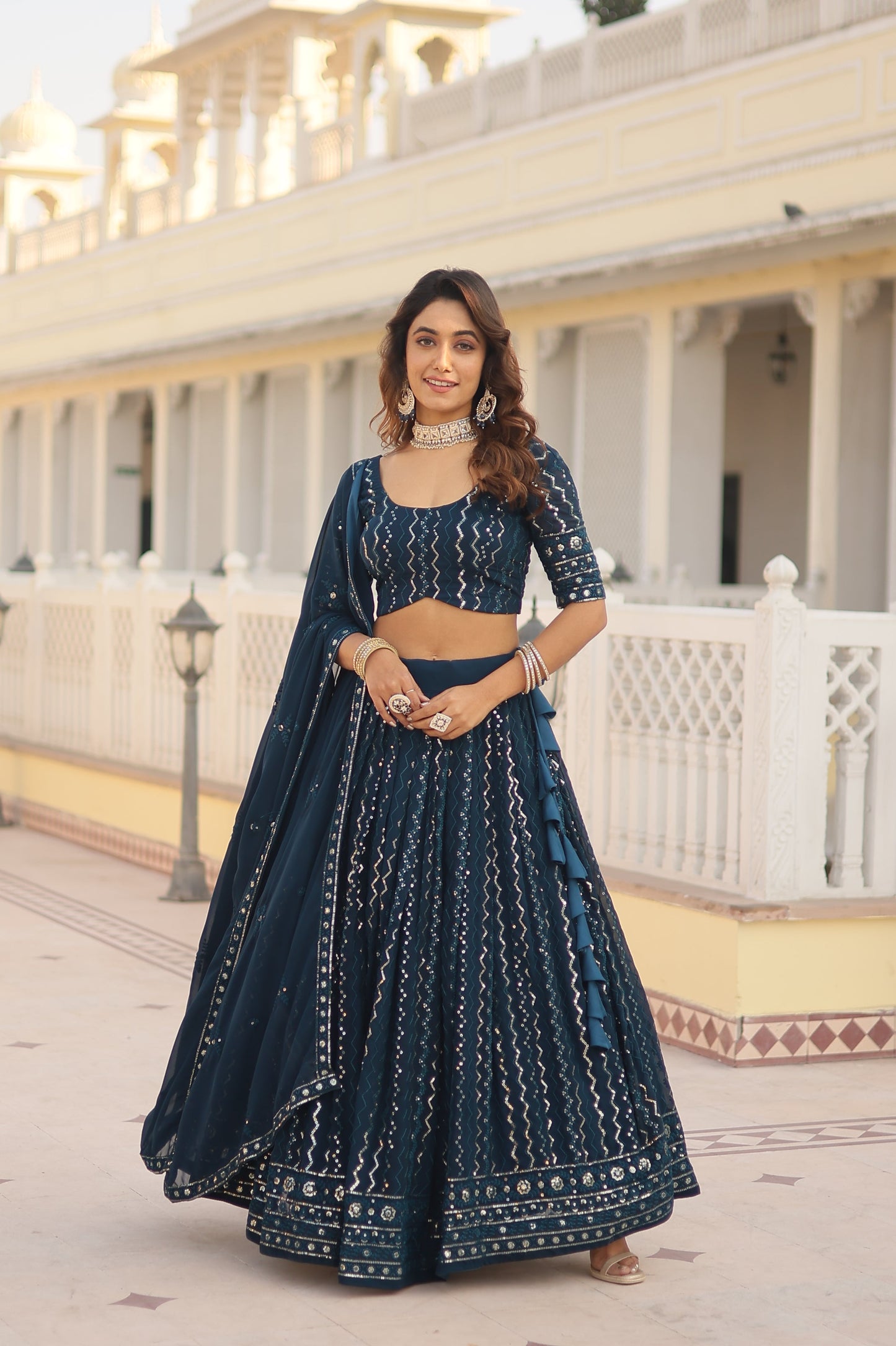 Tilton Designer Lehenga collection Made with Faux Blooming With Sequins And thread Embroidered work Lehenga Choli with Dupatta