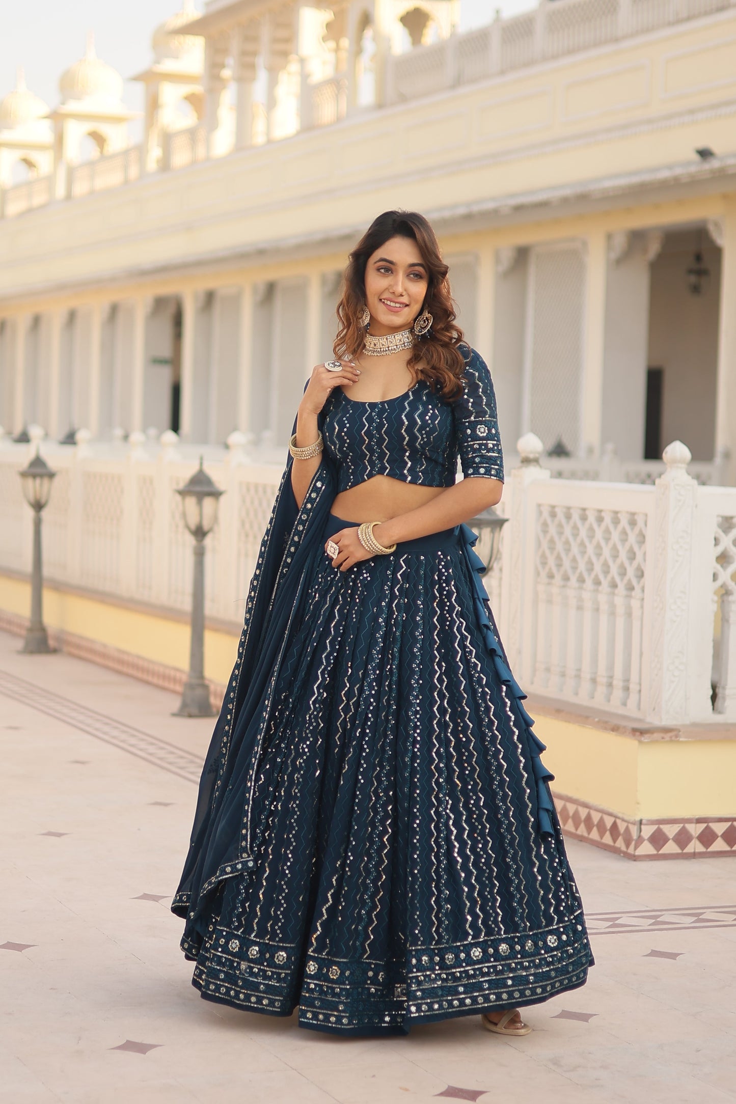 Tilton Designer Lehenga collection Made with Faux Blooming With Sequins And thread Embroidered work Lehenga Choli with Dupatta