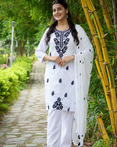 Women's Floral Embroidered Cotton Suit Set with Dupatta (RRRD49)