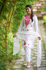 Women's Floral Embroidered Cotton Suit Set with Dupatta (RRRD49)
