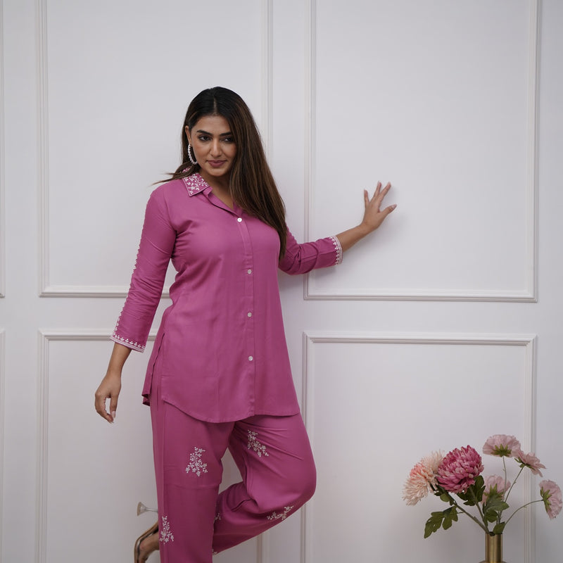 Look stylish and trendy walk in comfort with our new co-rd set with beautiful embroidery detailing