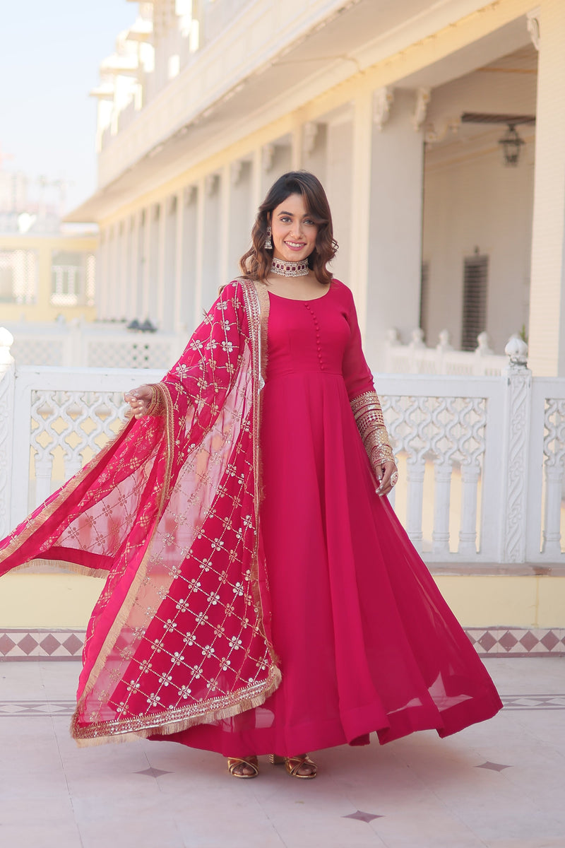 Tilton Faux Blooming Gown with Dupatta With Attractive Embroidered Sequins work with Lace Border