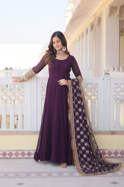 Faux Blooming Gown with Dupatta With Attractive Embroidered Sequins work with Lace Border (WDN22)