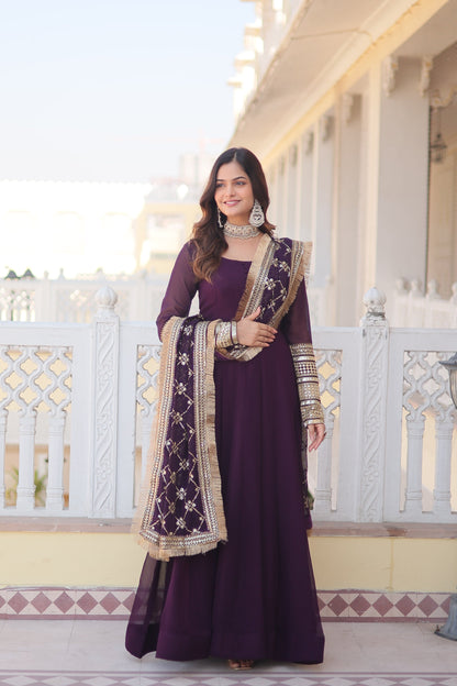 Tilton Faux Blooming Gown with Dupatta With Attractive Embroidered Sequins work with Lace Border