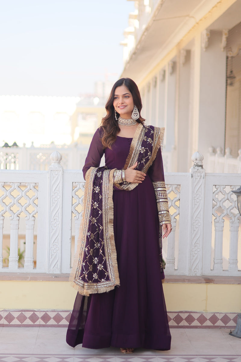 Tilton Faux Blooming Gown with Dupatta With Attractive Embroidered Sequins work with Lace Border