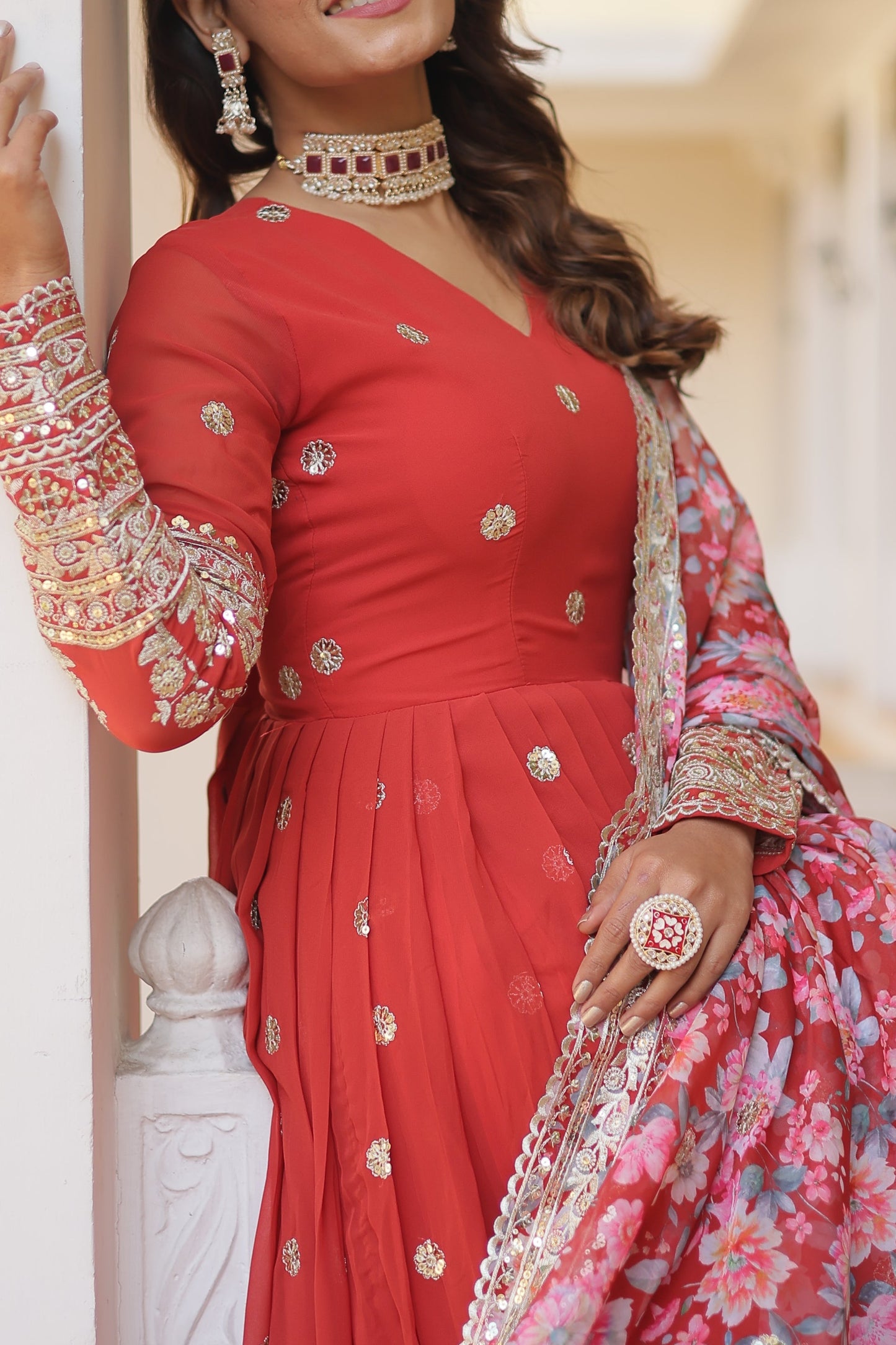 Faux Georgette with Embroidery Zari Sequins-work premium gown (WDN17)