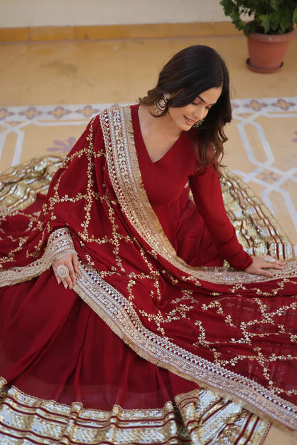 PREMIUM READYMADEFAUX BLOOMING SEQUENCE EMBROIDERED GOWN WITH DUPATTA SET(WD01)