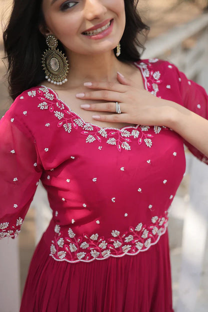 FESTIVAL SPECIAL BEADS EMBROIDERY WORK GOWN(WD47)
