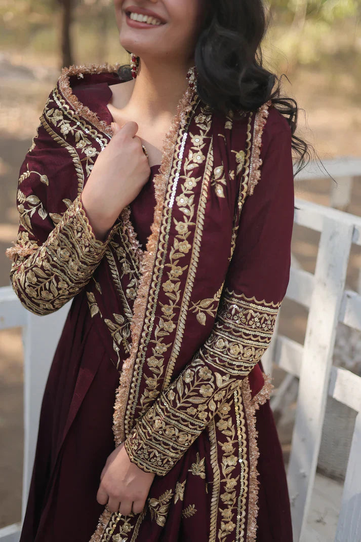 WOMENSAVTAR DARK MAROON HEAVY SEQUINS EMBROIDERY WORK GOWN WITH DUPATTA