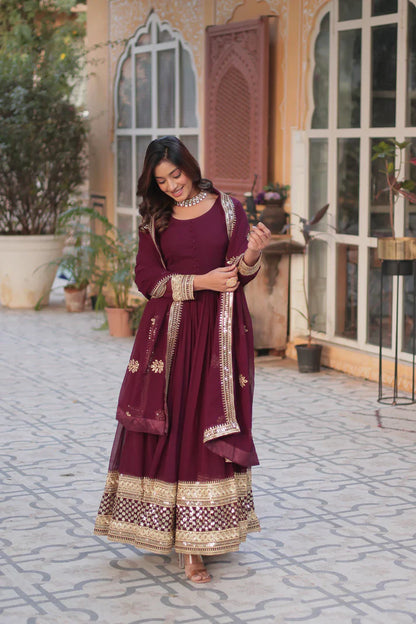WEDDING SPECIAL FAUX BLOOMING EMBRIDERED GOWN WITH DUPATTA(WD52) (01)