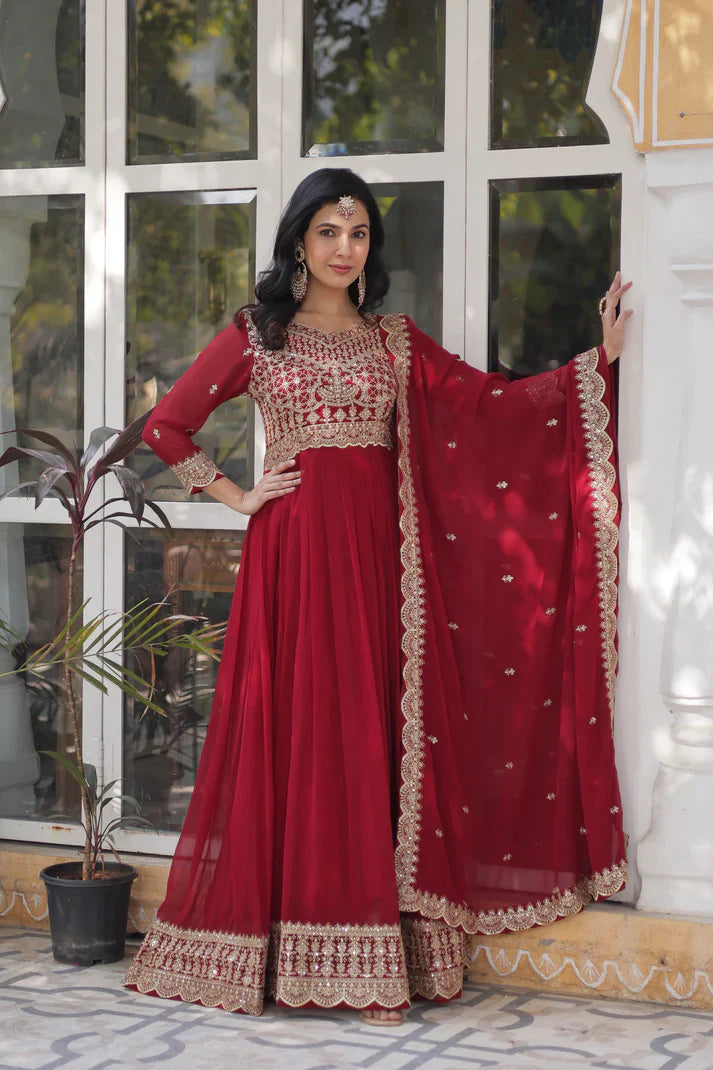 WEDDING SPECIAL BLOOMING EMBROIDERED GOWN WITH DUPATTA(WD125) (01)