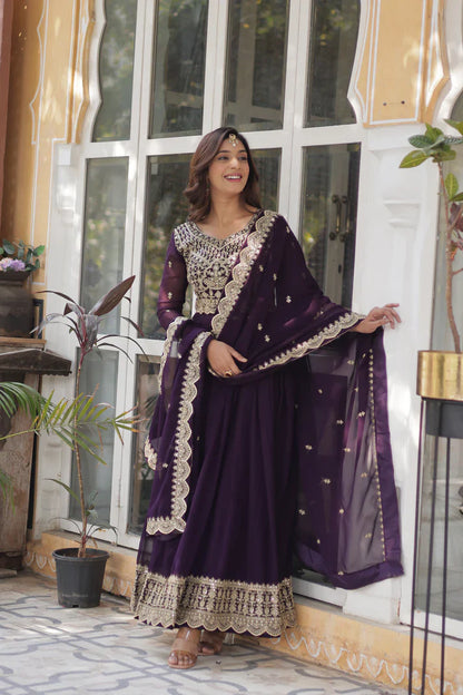 WEDDING SPECIAL BLOOMING EMBROIDERED GOWN WITH DUPATTA(WD125)
