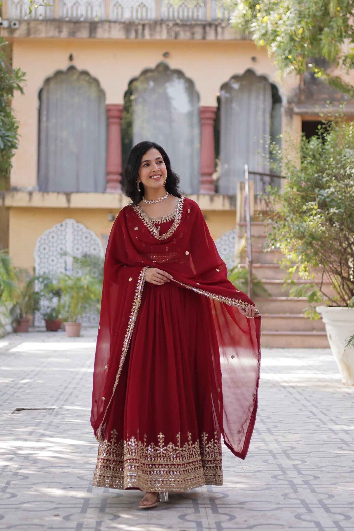 WEDDING SPECIAL FAUX BLOOMING SEQUINS ZARI EMBROIDERED GOWN WITH DUPATTA (WDN38)