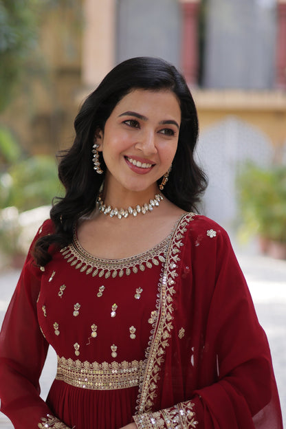 WEDDING SPECIAL FAUX BLOOMING SEQUINS ZARI EMBROIDERED GOWN WITH DUPATTA (WDN38)