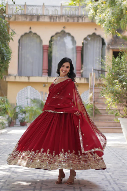 WEDDING SPECIAL FAUX BLOOMING SEQUINS ZARI EMBROIDERED GOWN WITH DUPATTA(WD109)
