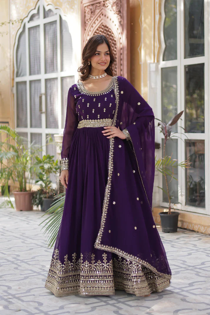 WEDDING SPECIAL FAUX BLOOMING SEQUINS ZARI EMBROIDERED GOWN WITH DUPATTA(WD109) (01)