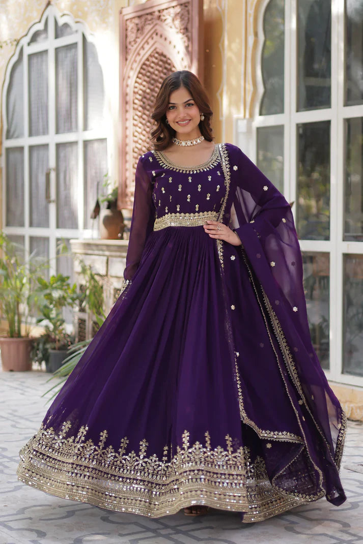 WEDDING SPECIAL FAUX BLOOMING SEQUINS ZARI EMBROIDERED GOWN WITH DUPATTA(WD109) (01)