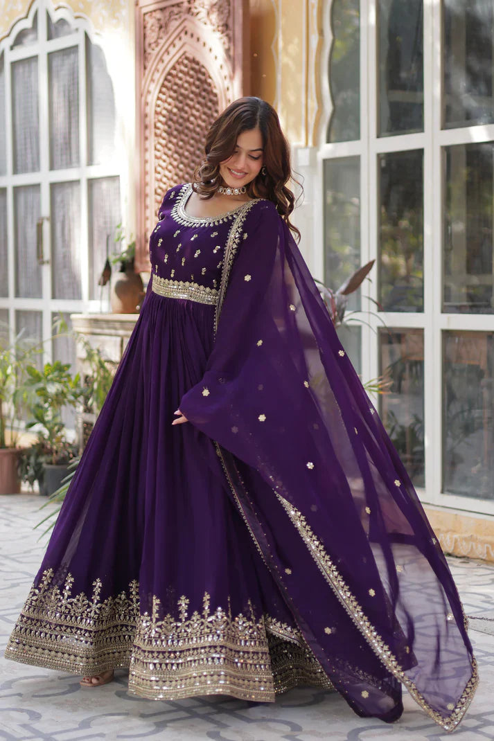 WEDDING SPECIAL FAUX BLOOMING SEQUINS ZARI EMBROIDERED GOWN WITH DUPATTA(WD109) (01)