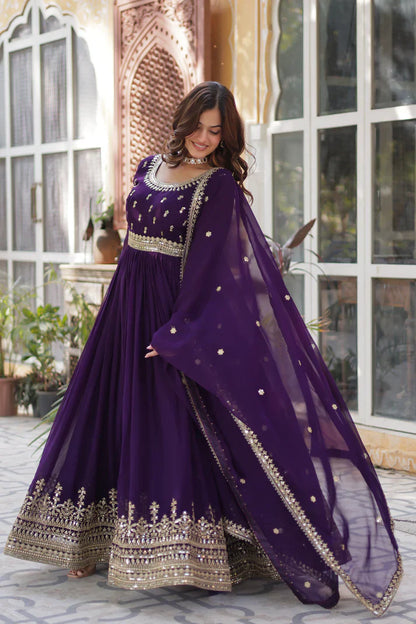 WEDDING SPECIAL FAUX BLOOMING SEQUINS ZARI EMBROIDERED GOWN WITH DUPATTA(WD109) (01)