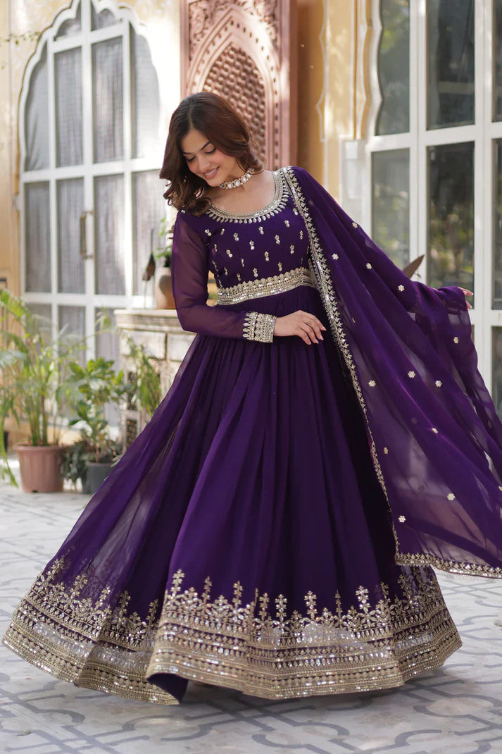 WEDDING SPECIAL FAUX BLOOMING SEQUINS ZARI EMBROIDERED GOWN WITH DUPATTA(WD109) (01)