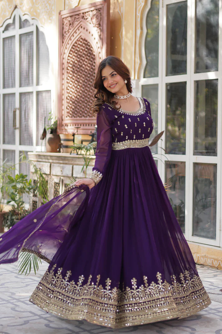WEDDING SPECIAL FAUX BLOOMING SEQUINS ZARI EMBROIDERED GOWN WITH DUPATTA(WD109) (01)
