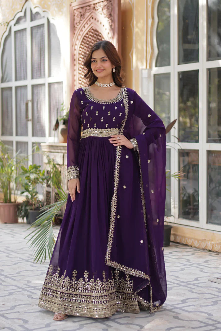 WEDDING SPECIAL FAUX BLOOMING SEQUINS ZARI EMBROIDERED GOWN WITH DUPATTA(WD109) (01)