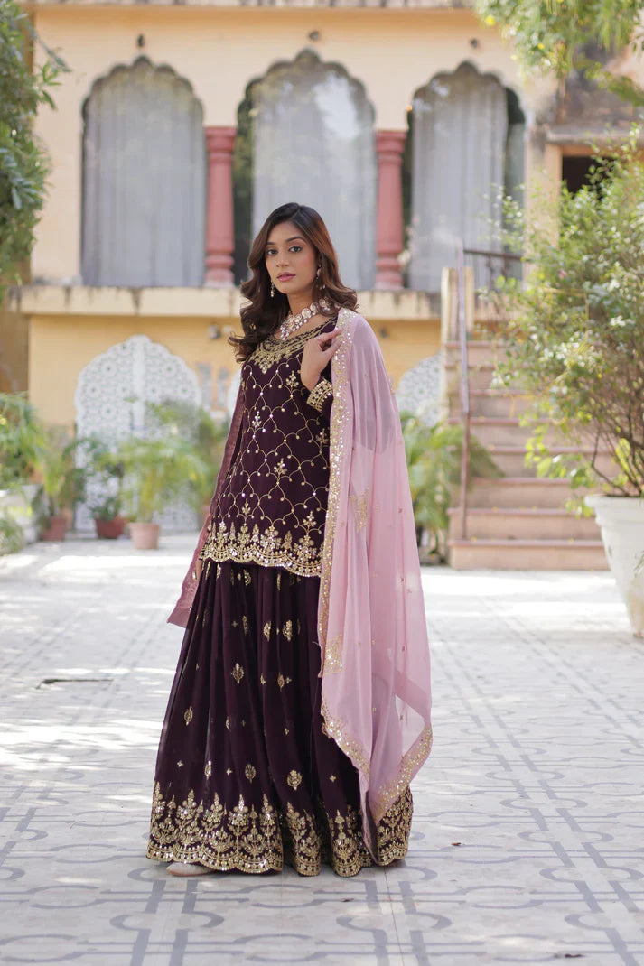 WEDDING SPECIAL FAUX BLOOMING GEORGETTE SEQUINS EMBROIDERED PLAZZO SET WITH DUPATTA(WD121) (01)