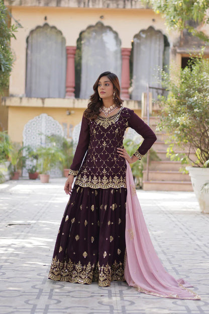 WEDDING SPECIAL FAUX BLOOMING GEORGETTE SEQUINS EMBROIDERED PLAZZO SET WITH DUPATTA(WD121) (01)