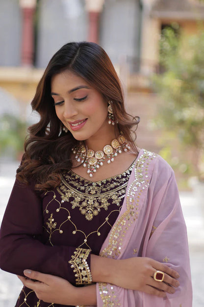 WEDDING SPECIAL FAUX BLOOMING GEORGETTE SEQUINS EMBROIDERED PLAZZO SET WITH DUPATTA(WD121) (01)