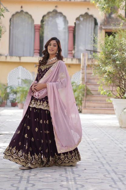 WEDDING SPECIAL FAUX BLOOMING GEORGETTE SEQUINS EMBROIDERED PLAZZO SET WITH DUPATTA(WD121) (01)