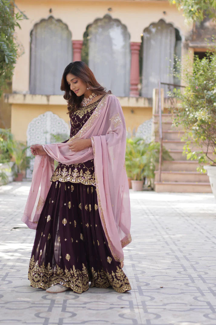 WEDDING SPECIAL FAUX BLOOMING GEORGETTE SEQUINS EMBROIDERED PLAZZO SET WITH DUPATTA(WD121) (01)