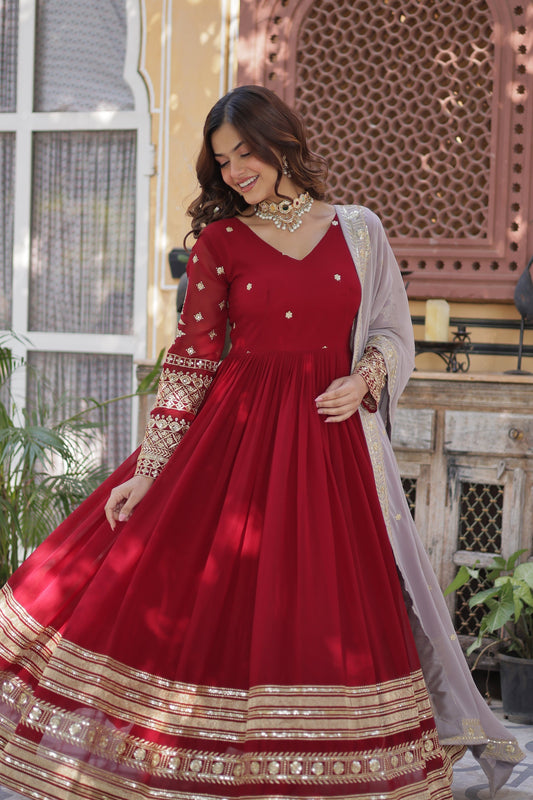 WEDDING SPECIAL FAUX BLOOMING GEORGETTE EMBROIDERED GOWN WITH DUPATTA (WDN03)