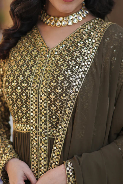WEDDING SPECIAL FAUX GEORGETTE EMBROIDERED GOWN WITH BOTTOM AND DUPATTA(WD113)