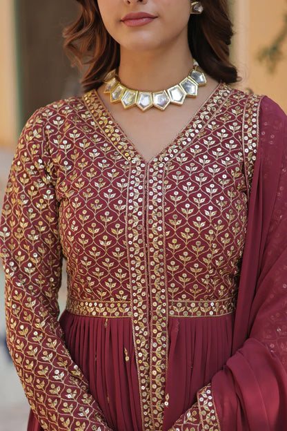 WEDDING SPECIAL FAUX GEORGETTE EMBROIDERED GOWN WITH BOTTOM AND DUPATTA(WD113) (01)