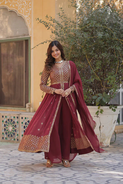 WEDDING SPECIAL FAUX GEORGETTE EMBROIDERED GOWN WITH BOTTOM AND DUPATTA(WD113) (01)