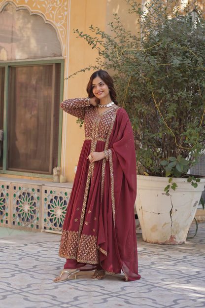 WEDDING SPECIAL FAUX GEORGETTE EMBROIDERED GOWN WITH BOTTOM AND DUPATTA(WD113) (01)