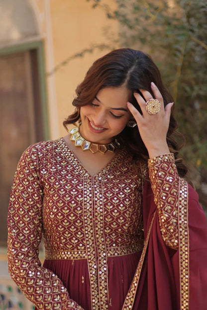 WEDDING SPECIAL FAUX GEORGETTE EMBROIDERED GOWN WITH BOTTOM AND DUPATTA(WD113) (01)