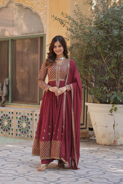 WEDDING SPECIAL FAUX GEORGETTE EMBROIDERED GOWN WITH BOTTOM AND DUPATTA(WD113) (01)