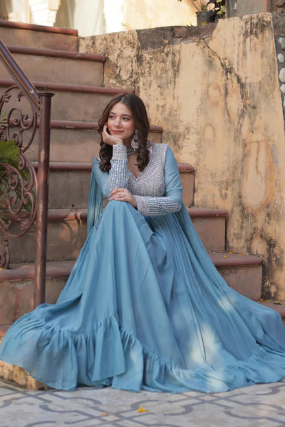 WEDDING SPECIAL GEORGETTE BEADS SEQUANCE EMBROIDERED GOWN WITH DUPATTA(WD102) (01)