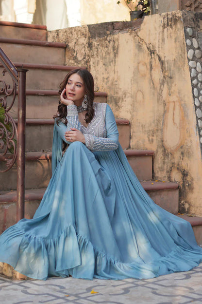 WEDDING SPECIAL GEORGETTE BEADS SEQUANCE EMBROIDERED GOWN WITH DUPATTA(WD102) (01)
