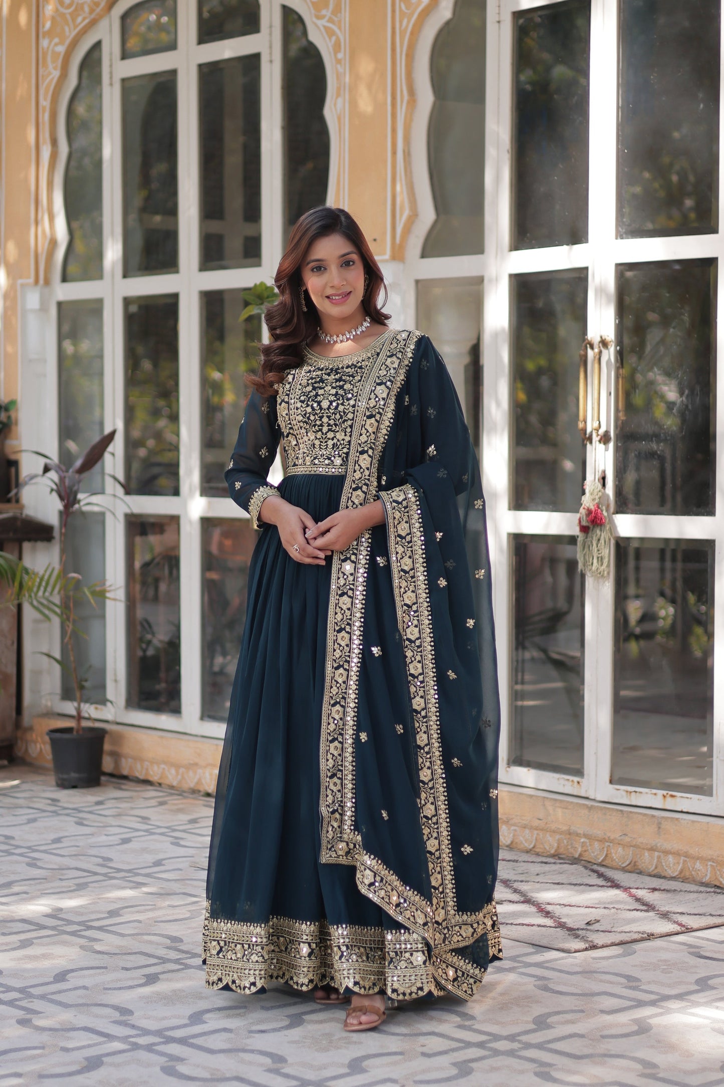 FAUX BLOOMING SEQUANCE EMBROIDERED GOWN WITH DUPATTA (WDN44)