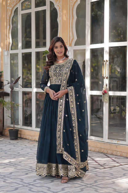 FAUX BLOOMING SEQUANCE EMBROIDERED GOWN WITH DUPATTA (WDN44)