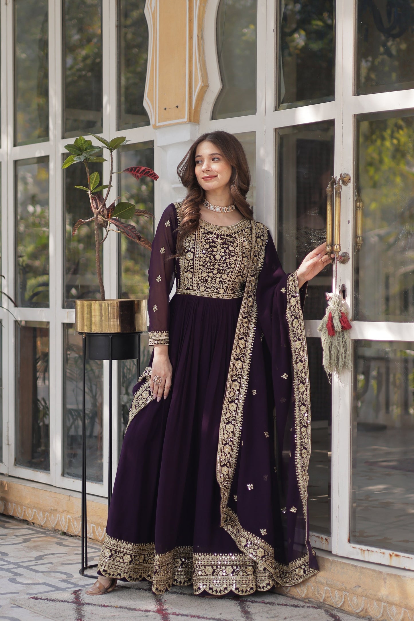 FAUX BLOOMING SEQUANCE EMBROIDERED GOWN WITH DUPATTA (WDN44) 01