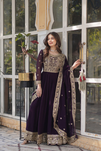 FAUX BLOOMING SEQUANCE EMBROIDERED GOWN WITH DUPATTA (WDN44) 01